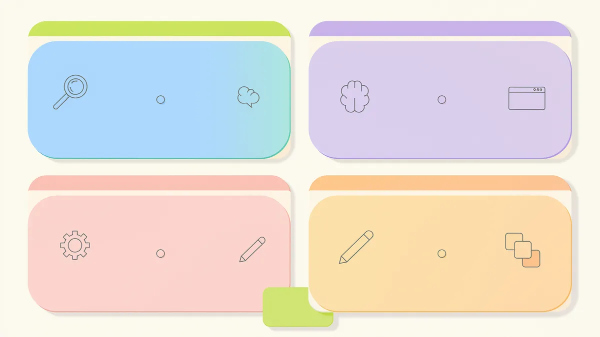 Illustrazione generata con IA: tessere di colori diversi disposte come le pagine di un sito